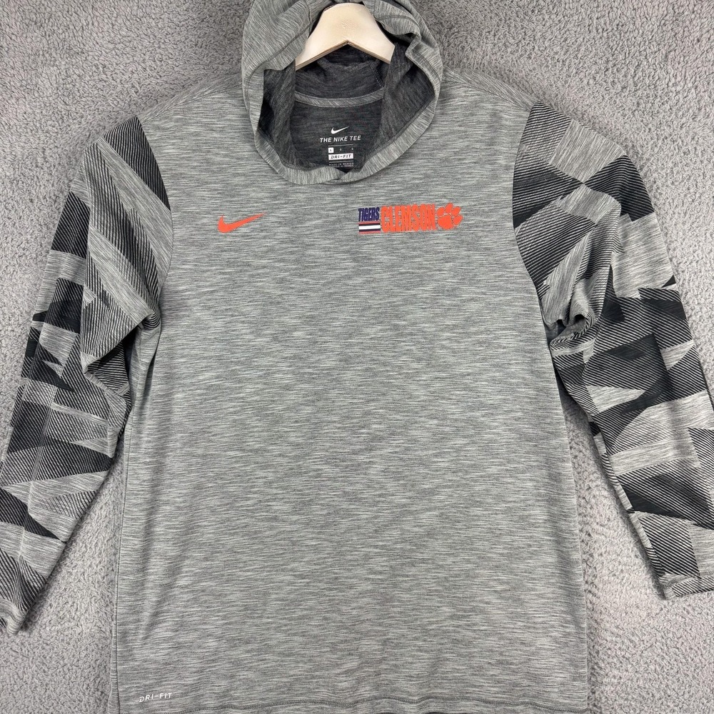 Clemson Tigers Shirt Hooded Long Sleeve Mens Large Gray Football Nike Dri-FIT